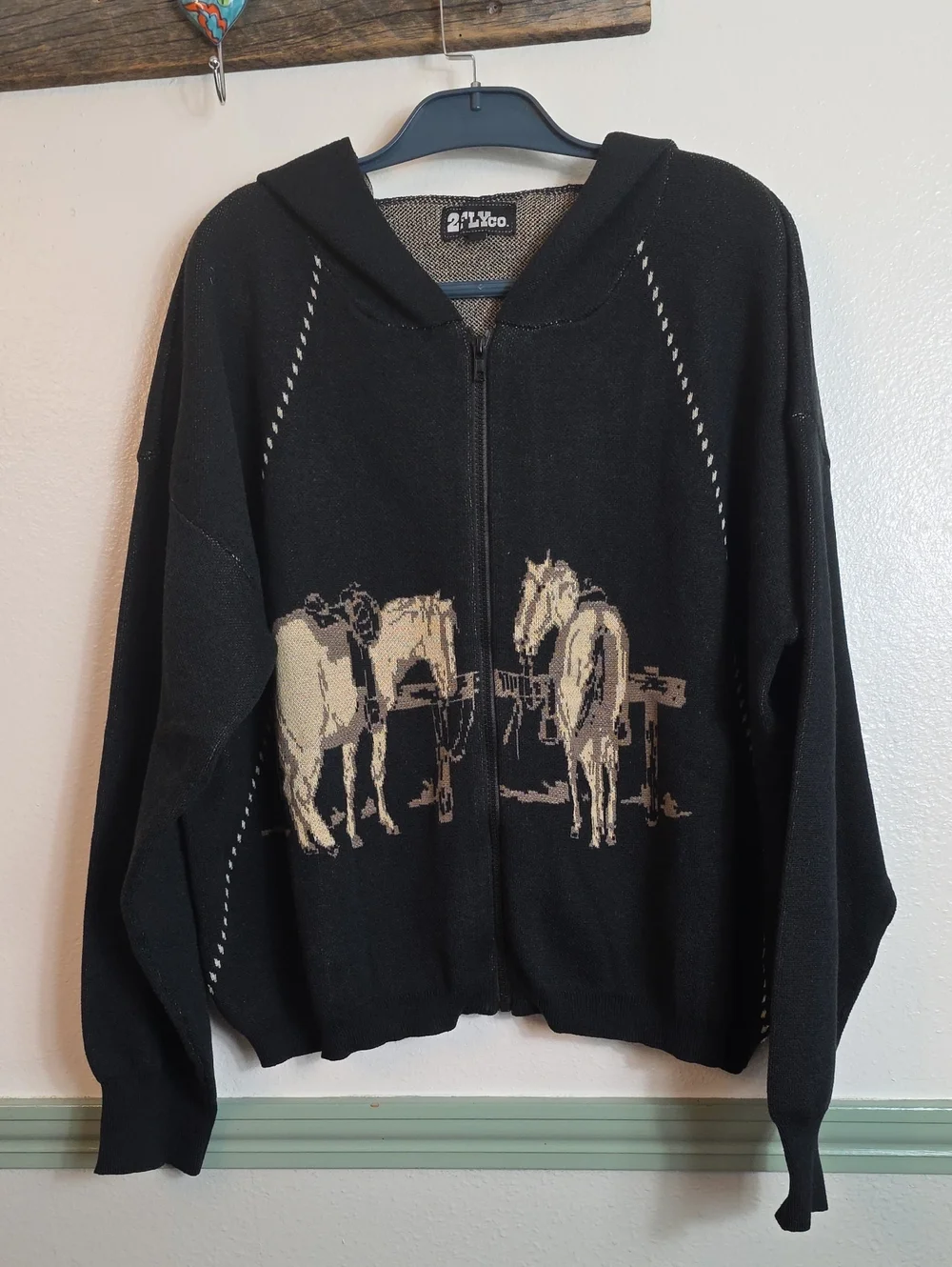Western Trails Horse Black Knit Hoodie Jacket 2X Plus - Picture 2 of 14